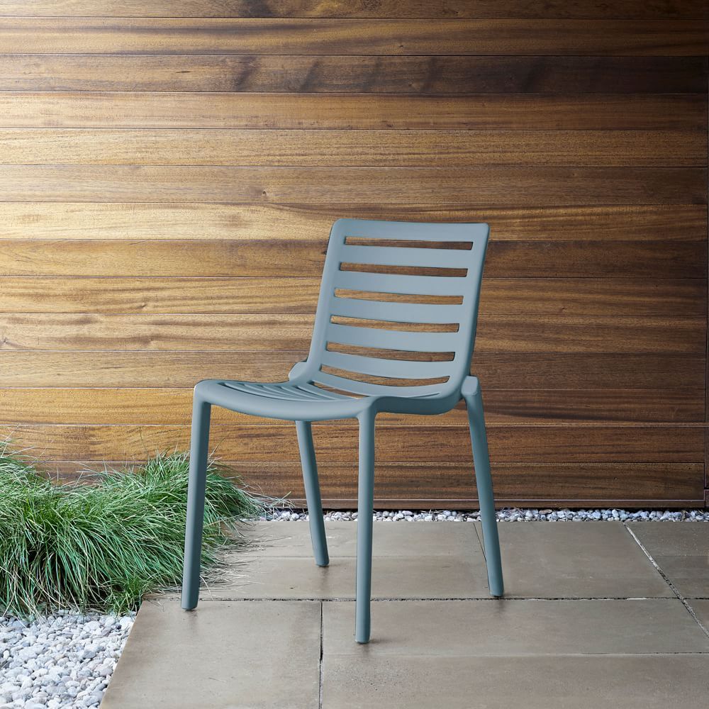 Stackable Slat Outdoor Chairs (Set Of 2) | West Elm pertaining to Comparing Outdoor Armchair Materials and Designs