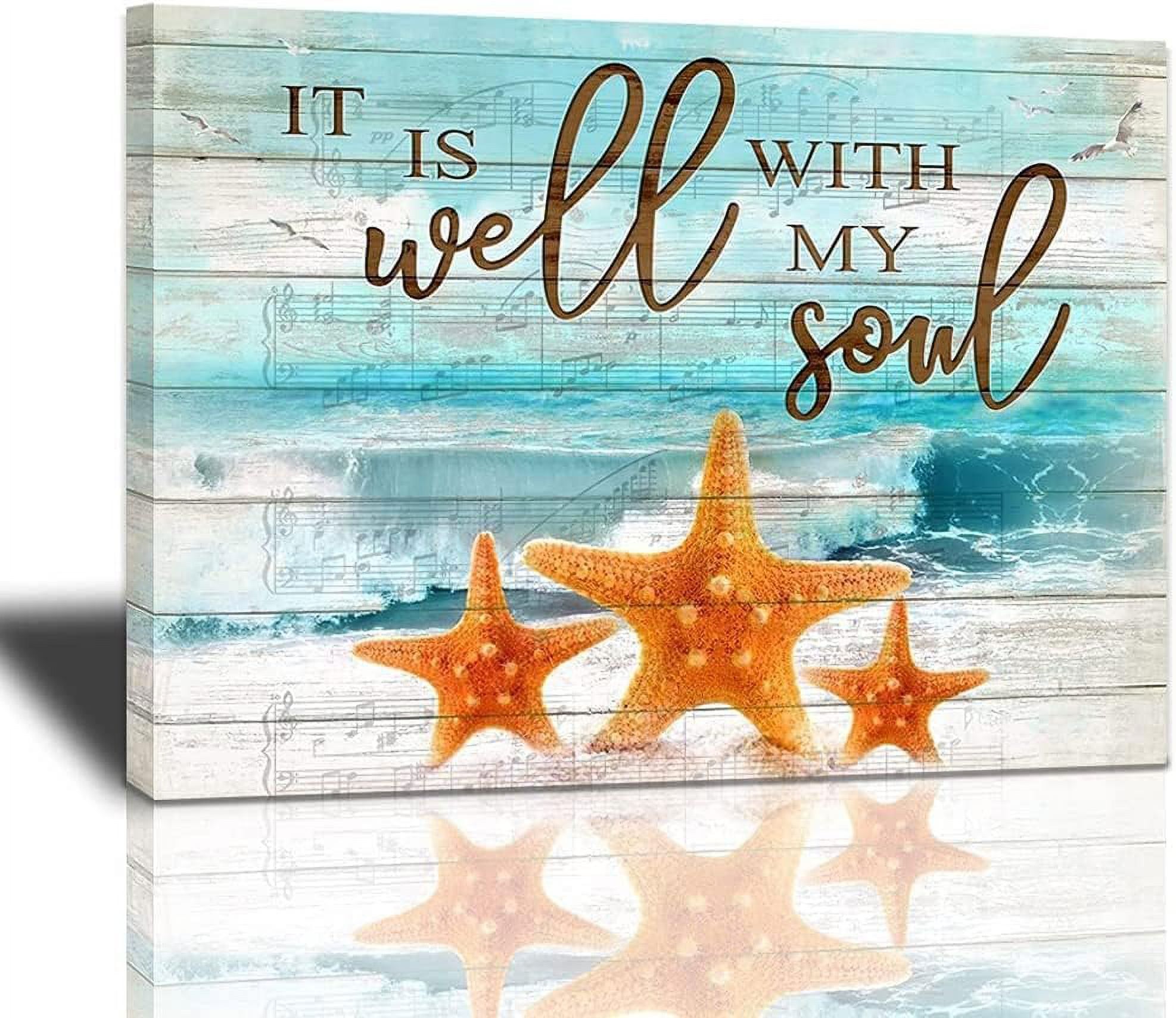 Starfish Bathroom Decor Wall Art Coastal Beach Starfish Inspirational ... pertaining to Coastal Beach Inspirational Garden Sculpture Decorative Wall Art Decor Set