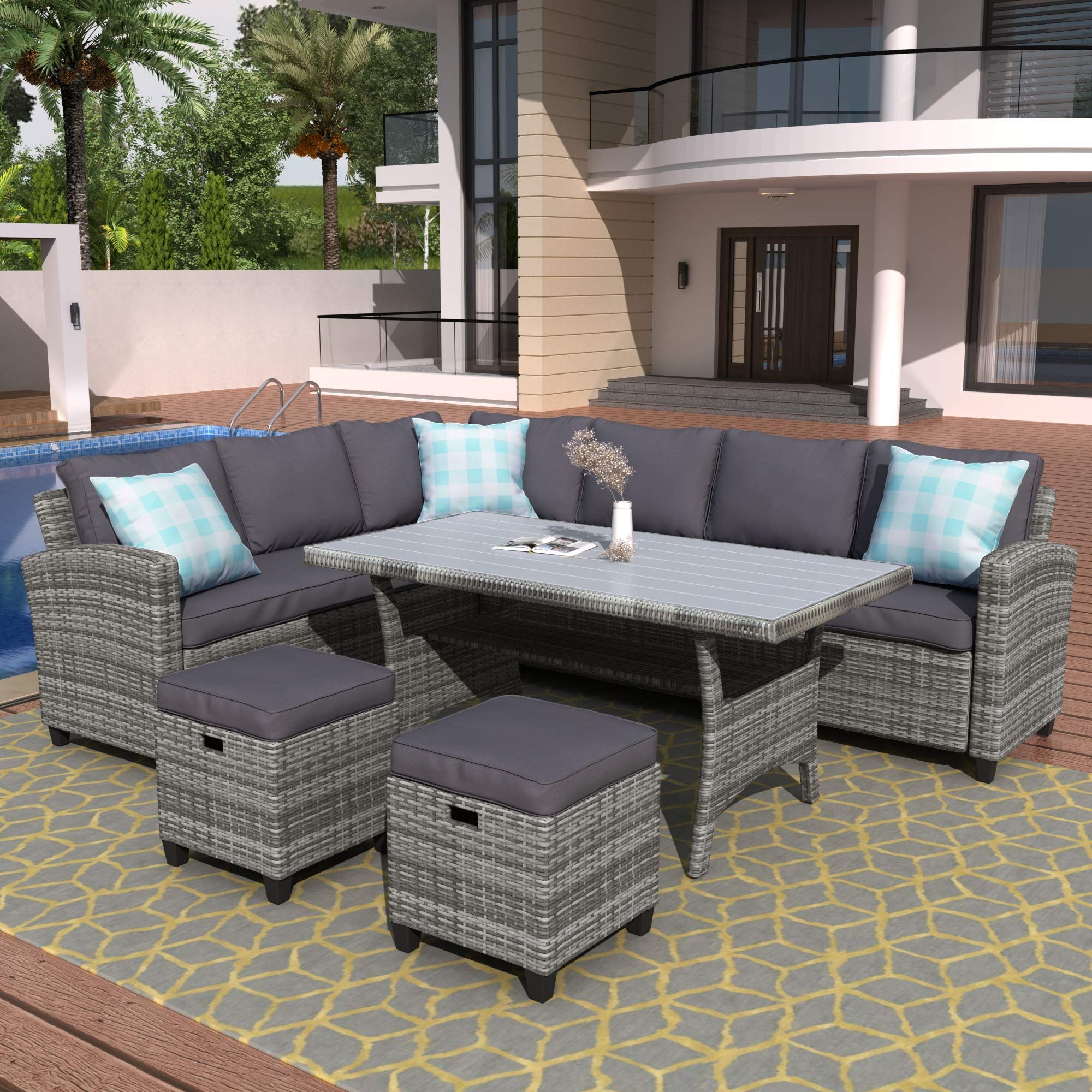 Uixe 5 Seater Wicker Sectional Patio Furniture Set Brown Grey At James Ferrell Blog throughout Andorra 5 Piece Modular Outdoor Sectional Set With Curved Ottoman