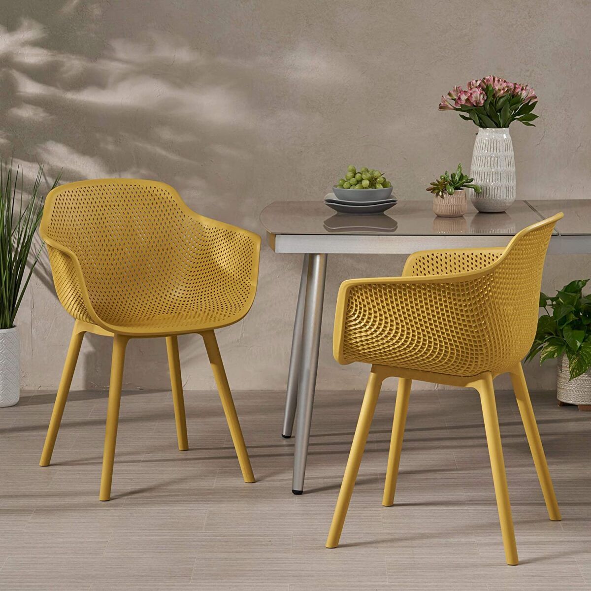 Yellow Outdoor Plastic Chairs With Armrests Colorful Monochromatic ... in Comparing Outdoor Armchair Materials and Designs