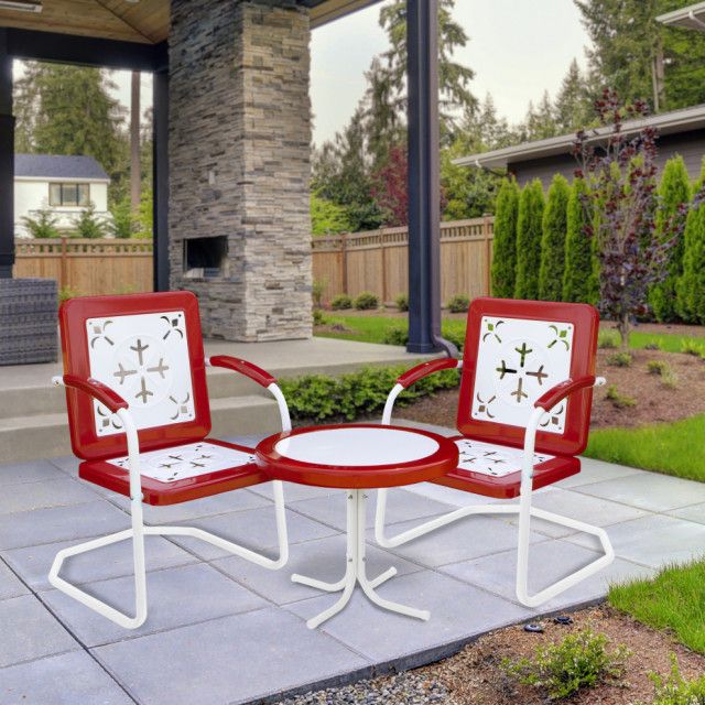 22" Outdoor Retro Tulip Side Table Red &amp; White - Contemporary - Outdoor ... inside