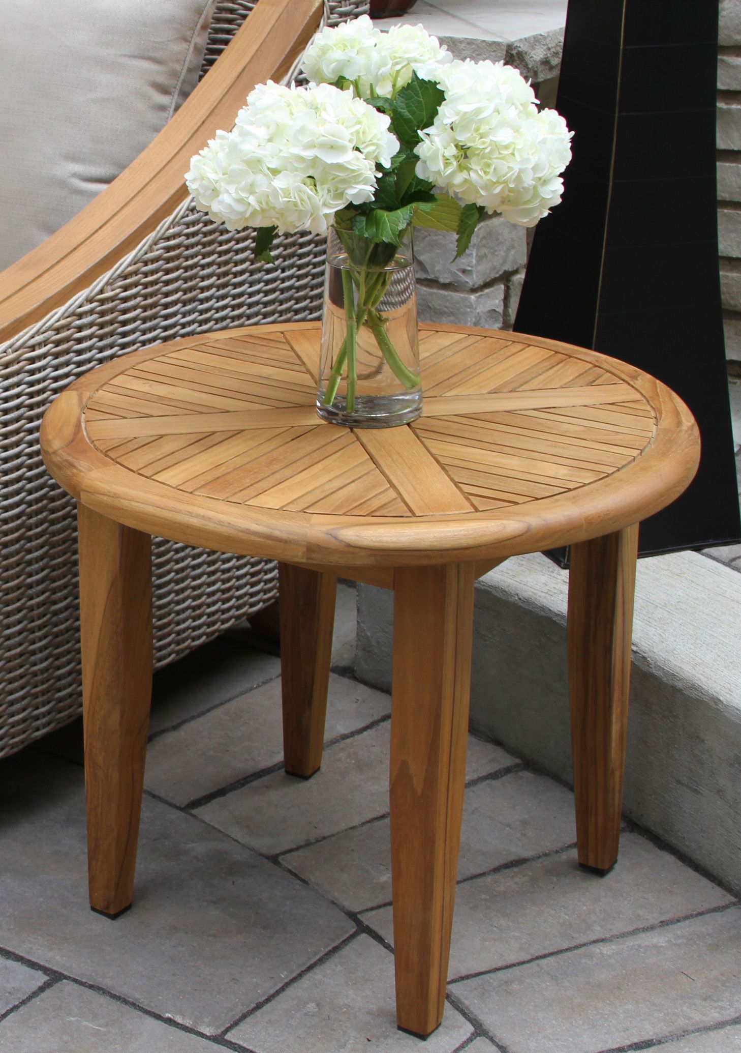 24" Round Teak Lounging Table | Outdoor Accent Table, End Tables ... throughout
