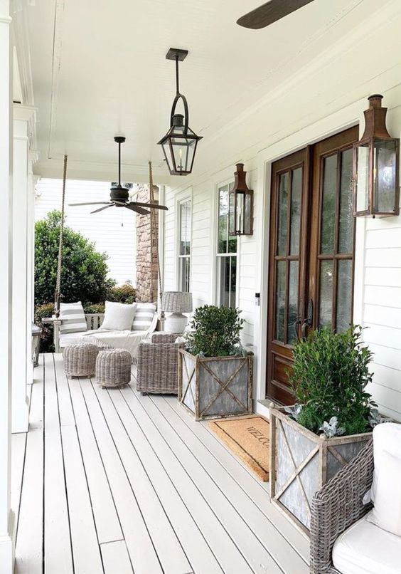 35 Welcoming And Beautiful Farmhouse Porches - Digsdigs inside Creating Cozy Outdoor Spaces with Frontporch Cardinals Pillows