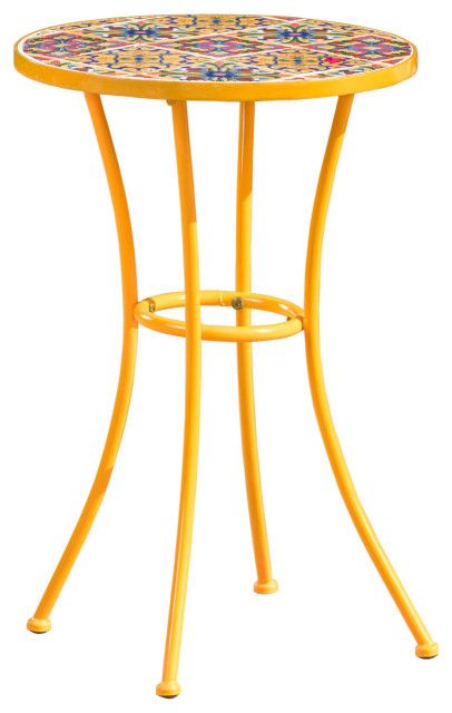 Gdf Studio Brienne Outdoor Yellow Ceramic Tile Side Table With Iron ... throughout The Enduring Appeal of Ceramic Tile Side Tables Exploring GDF Studio's Craftsmanship