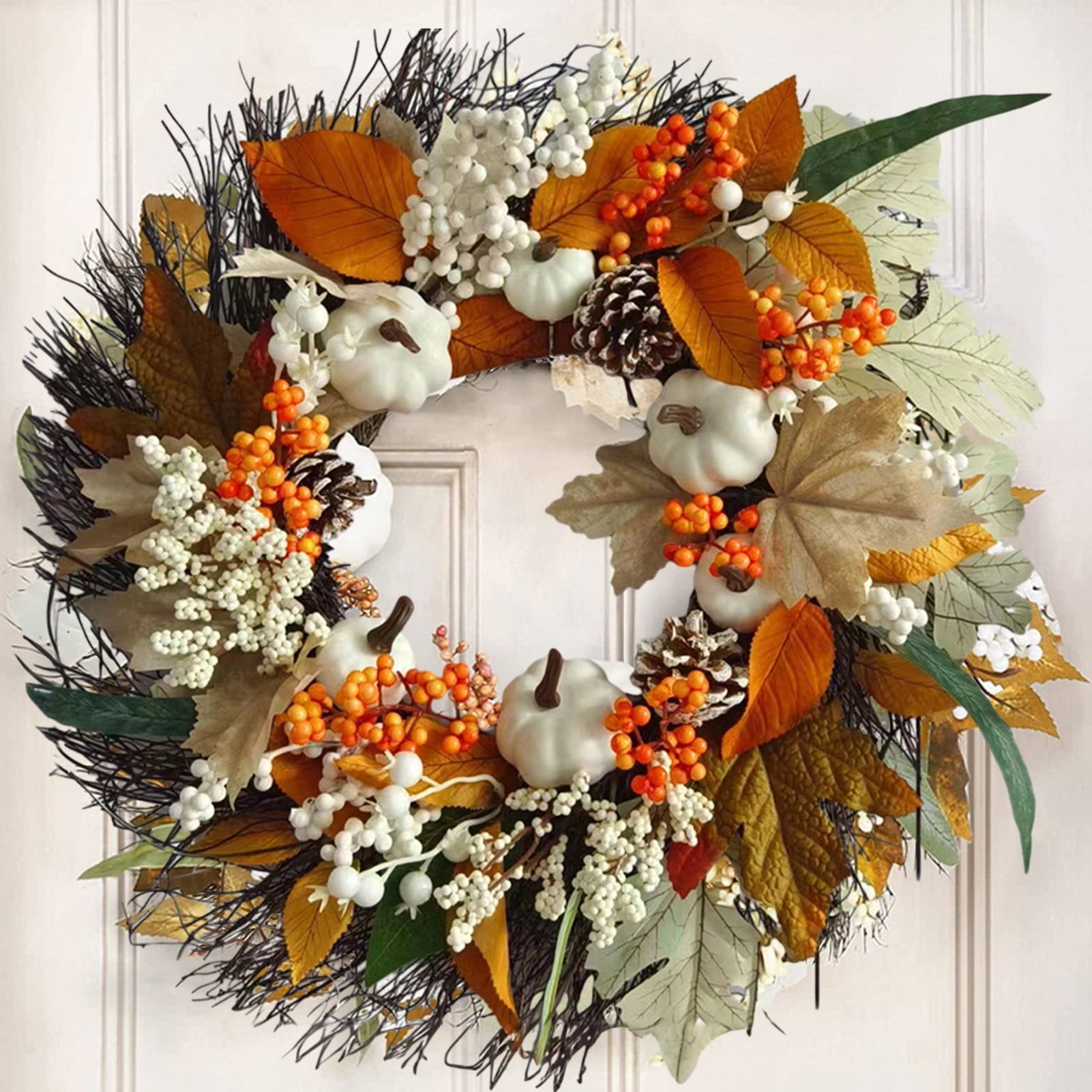 Hadanceo Autumn Colors Thanksgiving Wreath Vibrant Maple Leaf Realistic ... inside