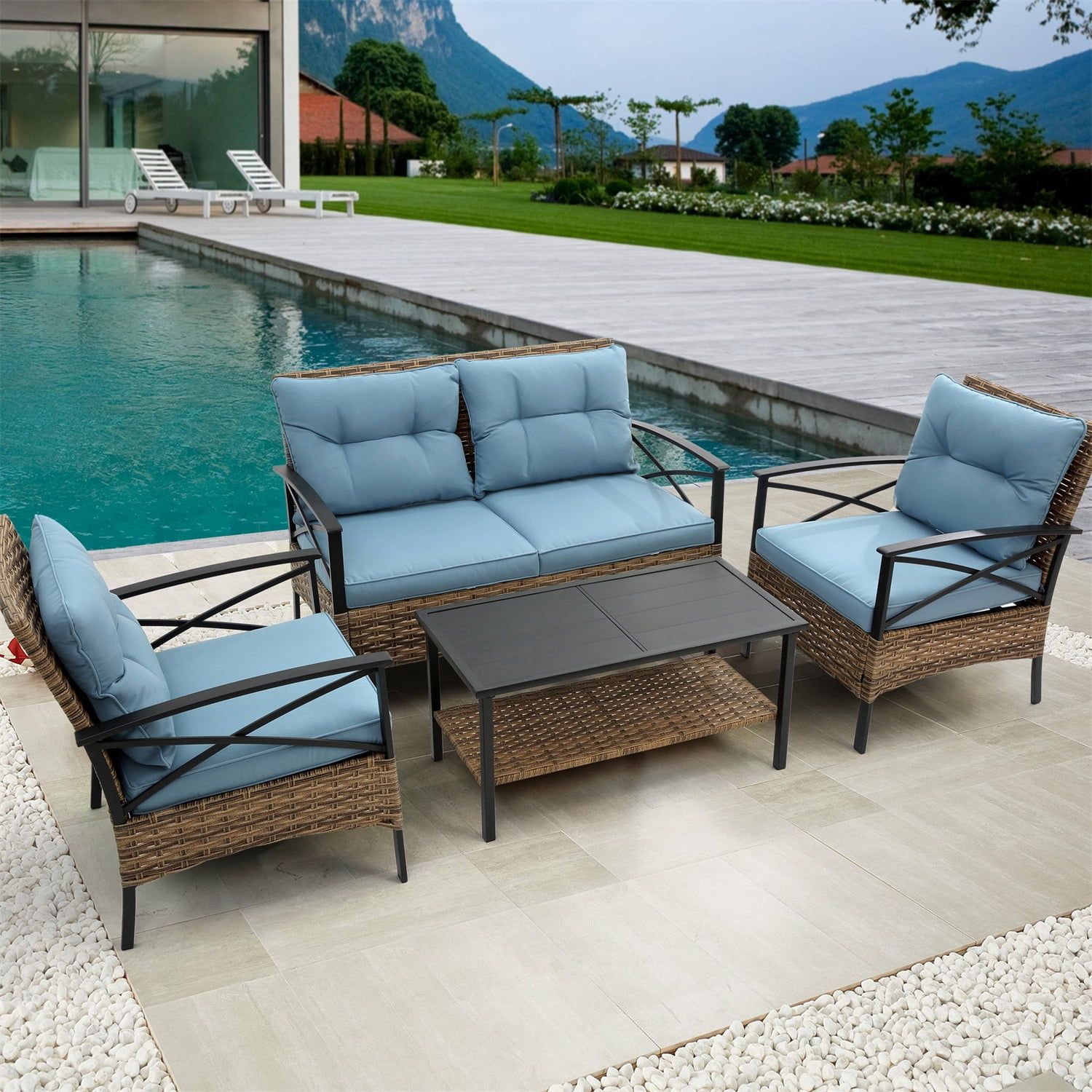 Highsound 4 Piece Outdoor Patio Furniture Sets, All Weather Outdoor ... with regard to Trani 4 Piece Outdoor Furniture Set With Sofa
