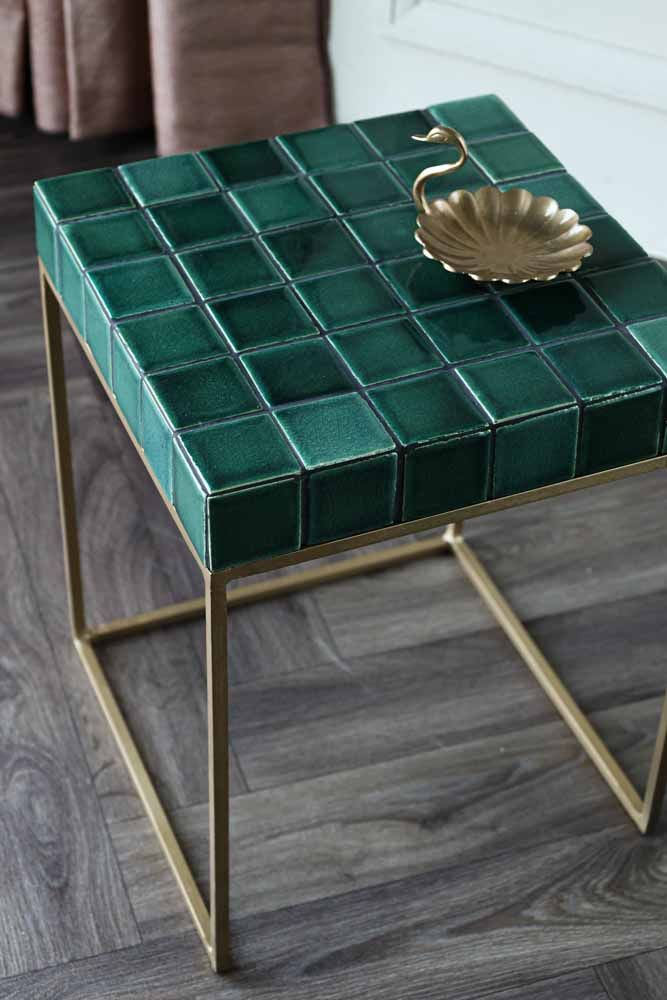 Image Of The Green Ceramic Tile Side Table From Above | Diy Tile, Tiled ... with regard to