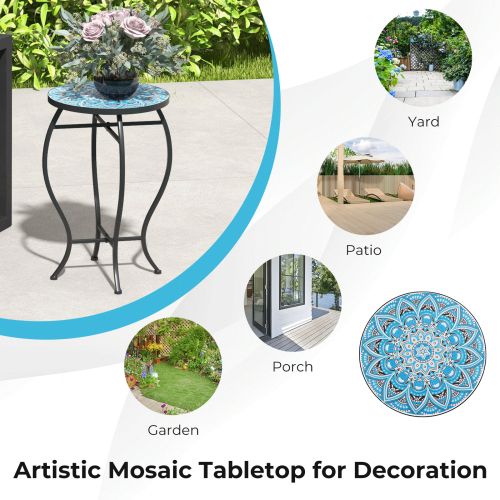 Mosaic Outdoor Side Table Round End Table Weather Resistant Ceramic ... throughout