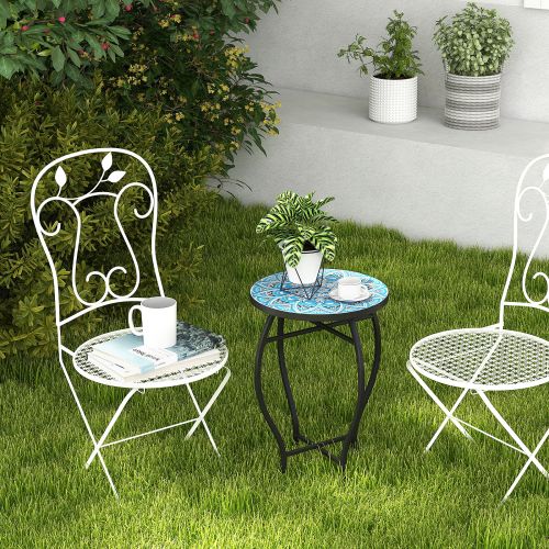 Mosaic Outdoor Side Table Round End Table Weather Resistant Ceramic ... with regard to