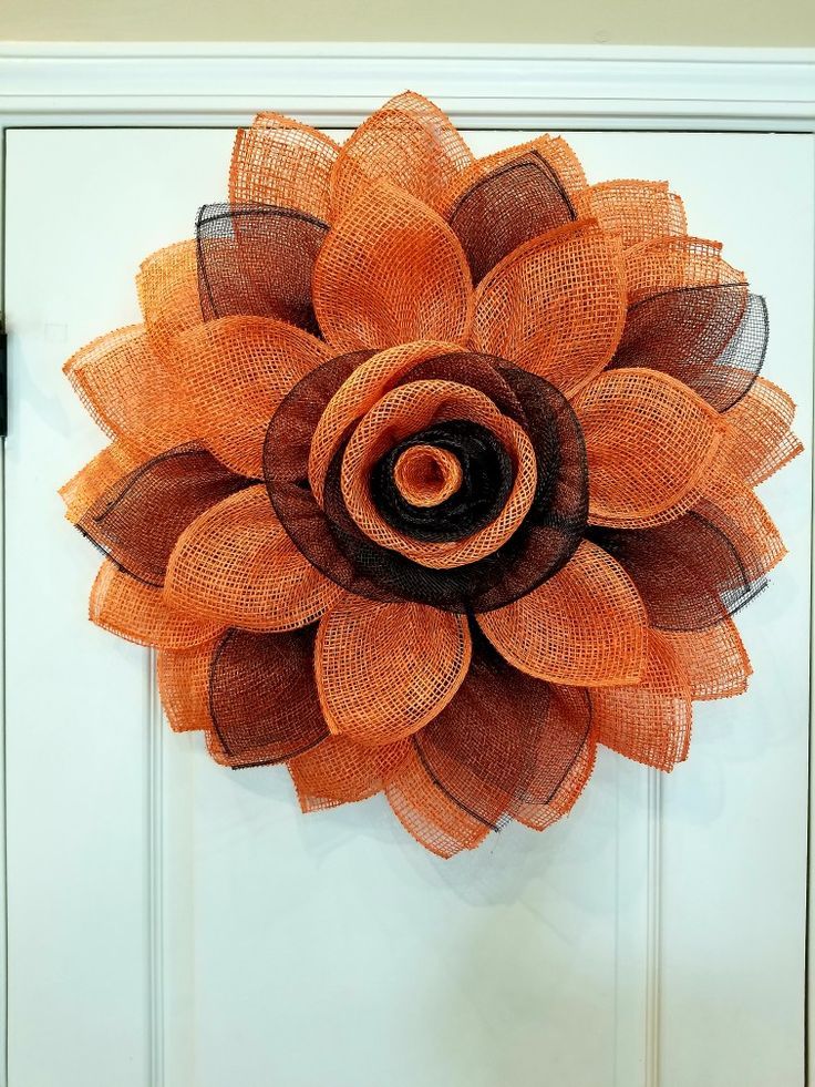 Orange And Brown Poly Burlap Flower Wreath, Fall Wreath | Burlap Flower ... throughout