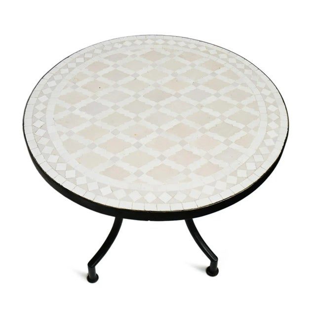 Outdoor White &amp; Sand Round Mosaic Side Table | Chairish regarding Outdoor White &amp;amp; Sand Round Mosaic Side Tables A Buyer's Guide Exploring Options and Features