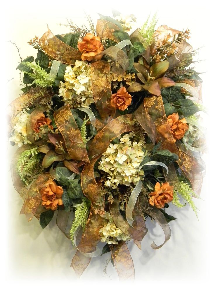 Pale Gold, Burnt Orange And Brown Fall Door Wreath By Www.sugarcreekhd ... with regard to