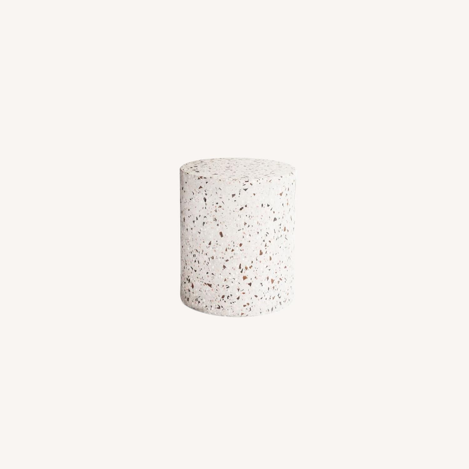 Pottery Barn Terrazzo Round Side Table, White - Aptdeco regarding White Terrazzo Round Side Table Small A Guide to Care and Maintenance