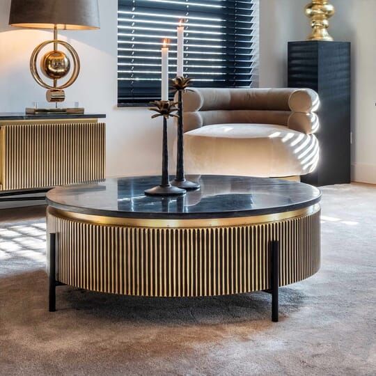 Ribbed Design And Black Marble Coffee Table | Black Marble Coffee Table ... intended for A Deep Dive into the Design and Functionality of Ribbed End Tables