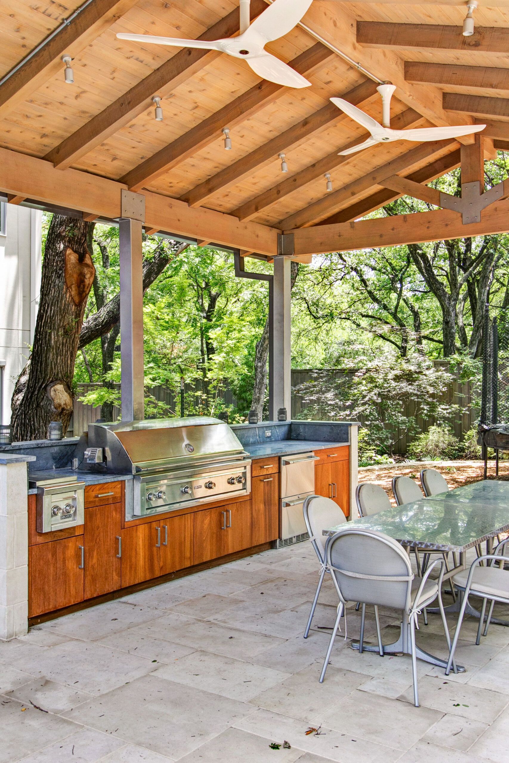 Teak Cabinets With Slab Door | Lynx 54" Grill, Double Side Burner, And ... with