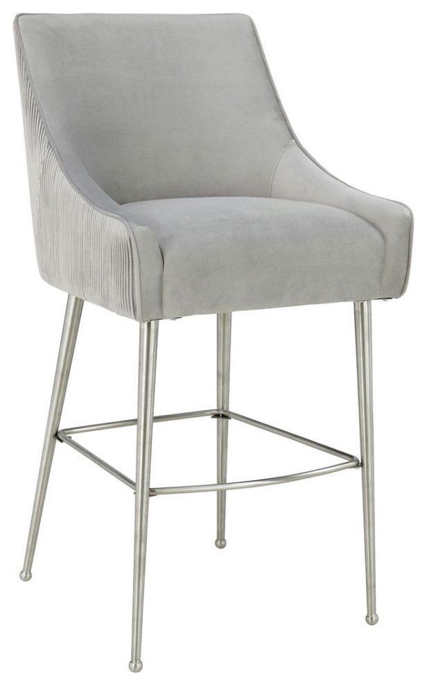 Tov Furniture Beatrix Pleated Light Gray Velvet Bar Stool ... inside