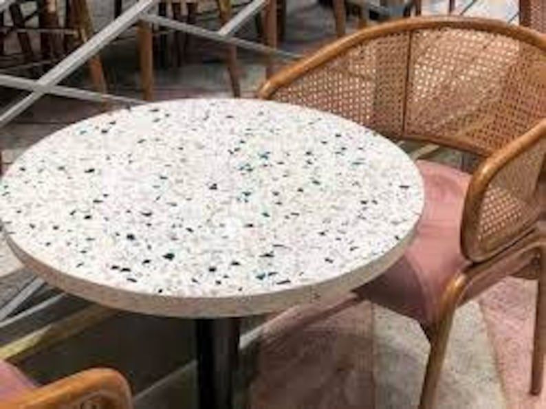 White Terrazzo Table Top For Restaurants, Gardens, Balcony, Round ... throughout