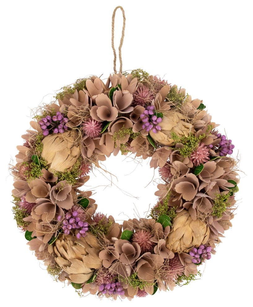 12" Purple And Beige Wooden Floral Spring Wreath With Preserved ... for