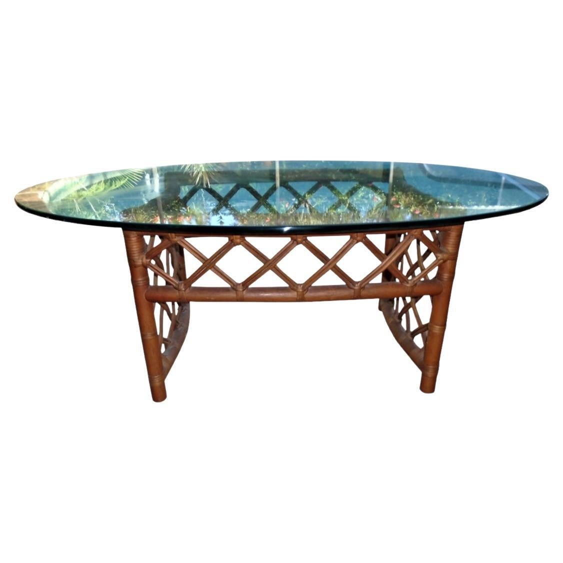 1970’S Ficks Reed Rattan/Glass Top Coffee Table For Sale At 1Stdibs for