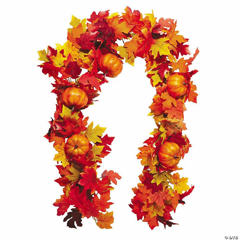 6 Ft. Fall Leaves &amp;Amp; Orange Pumpkins Autumn Garland | Oriental Trading inside The Unexpected Charm of a 6-Foot Autumn Magnolia Garland