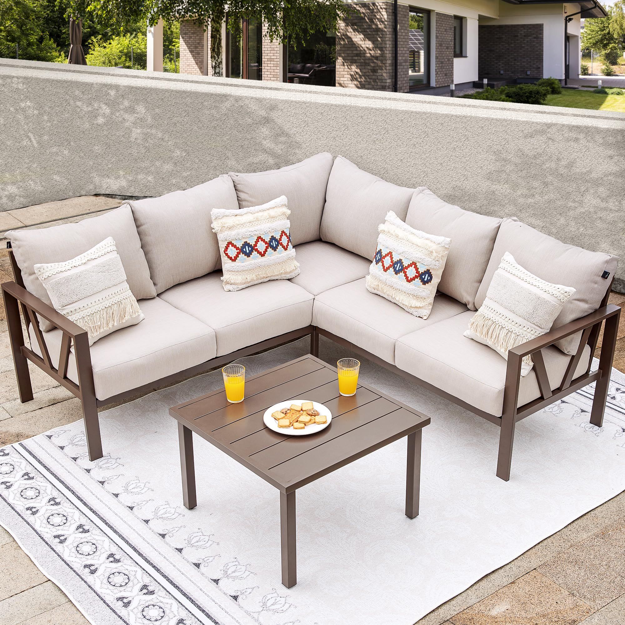 Amazon.com: Comlax Field Patio Furniture Set, 6 Pieces Outdoor Couch ... within Beyond the Design A Look at the Lifespan and Care of Your Kuna Outdoor Sofa