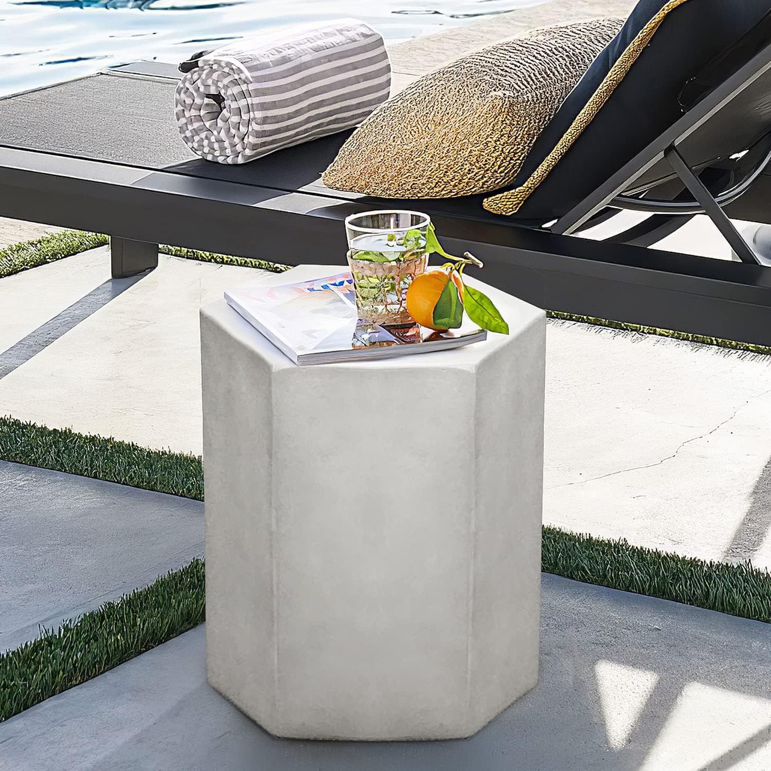 Amazon.com : Cosiest Concrete Accent Table, Hexagon Patio Side Table 14 ... inside Essential Tips for Maintaining Your Caroline Outdoor Side Table Natural Glass Top