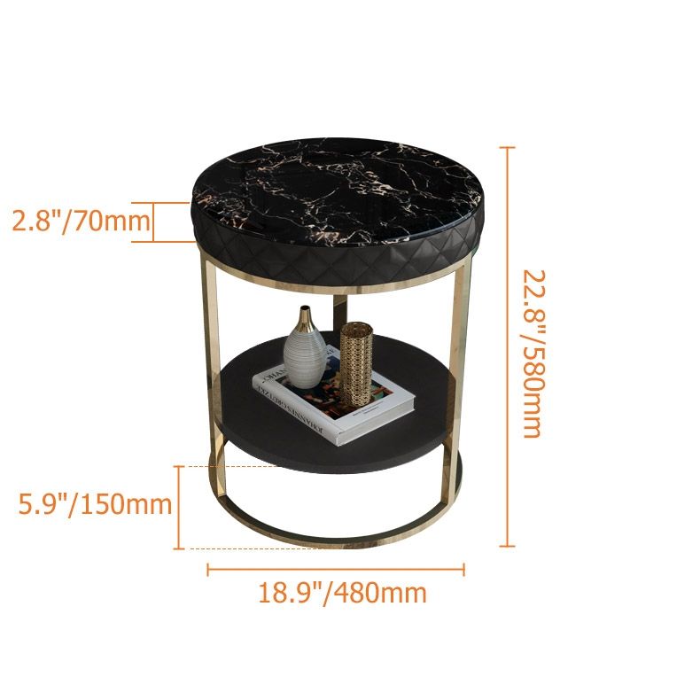 Black Round Faux Marble Side Table With Storage Pu Leather Gold Finish ... inside Choosing the Perfect Black Faux Marble Side Table for Your Living Space