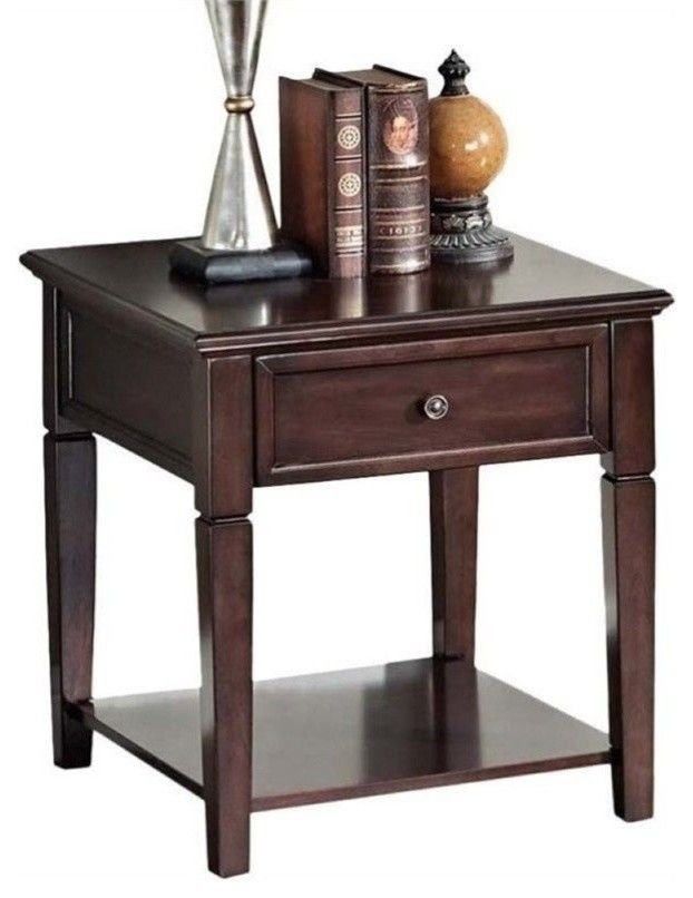 Bowery Hill 1 Drawer Transitional Wood End Table With Bottom Shelf In ... in Styling Your Patio with the Bowery Hill Transitional Side Table