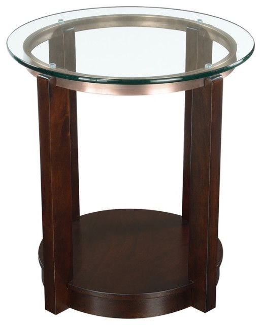 Bowery Hill End Table Coffee Accent Table Round In Glass Top And Wood ... regarding
