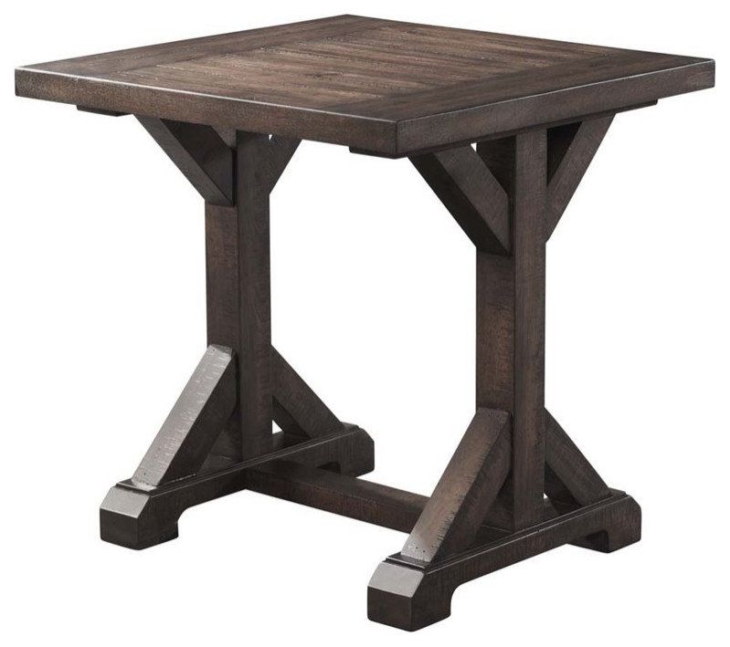 Bowery Hill Solid Wood End Table With Trestle Base In Walnut ... with Styling Your Patio with the Bowery Hill Transitional Side Table