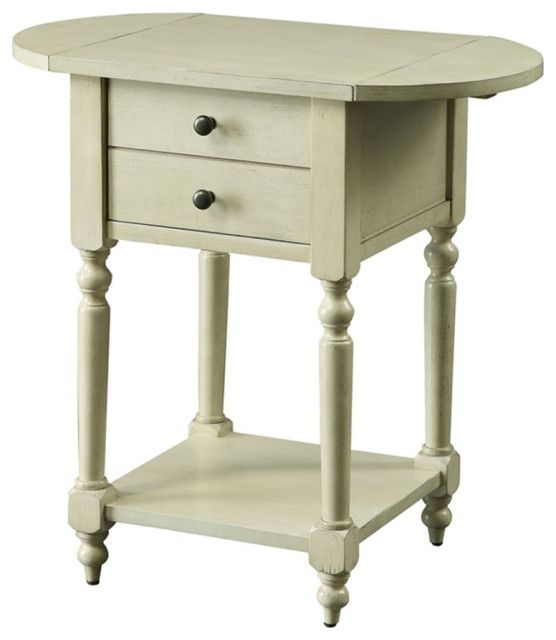 Bowery Hill Transitional Wood Drop-Leaf Side Table In Antique White ... pertaining to Styling Your Patio with the Bowery Hill Transitional Side Table