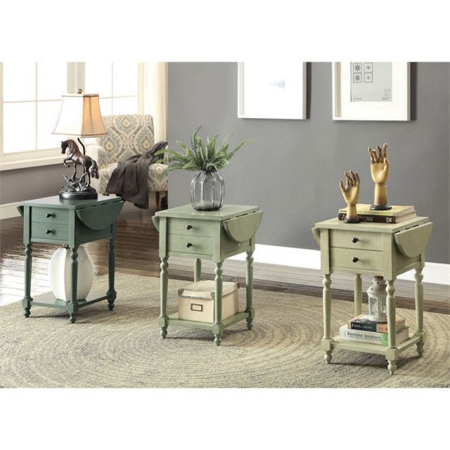 Bowery Hill Transitional Wood Drop-Leaf Side Table In Antique White ... throughout Styling Your Patio with the Bowery Hill Transitional Side Table