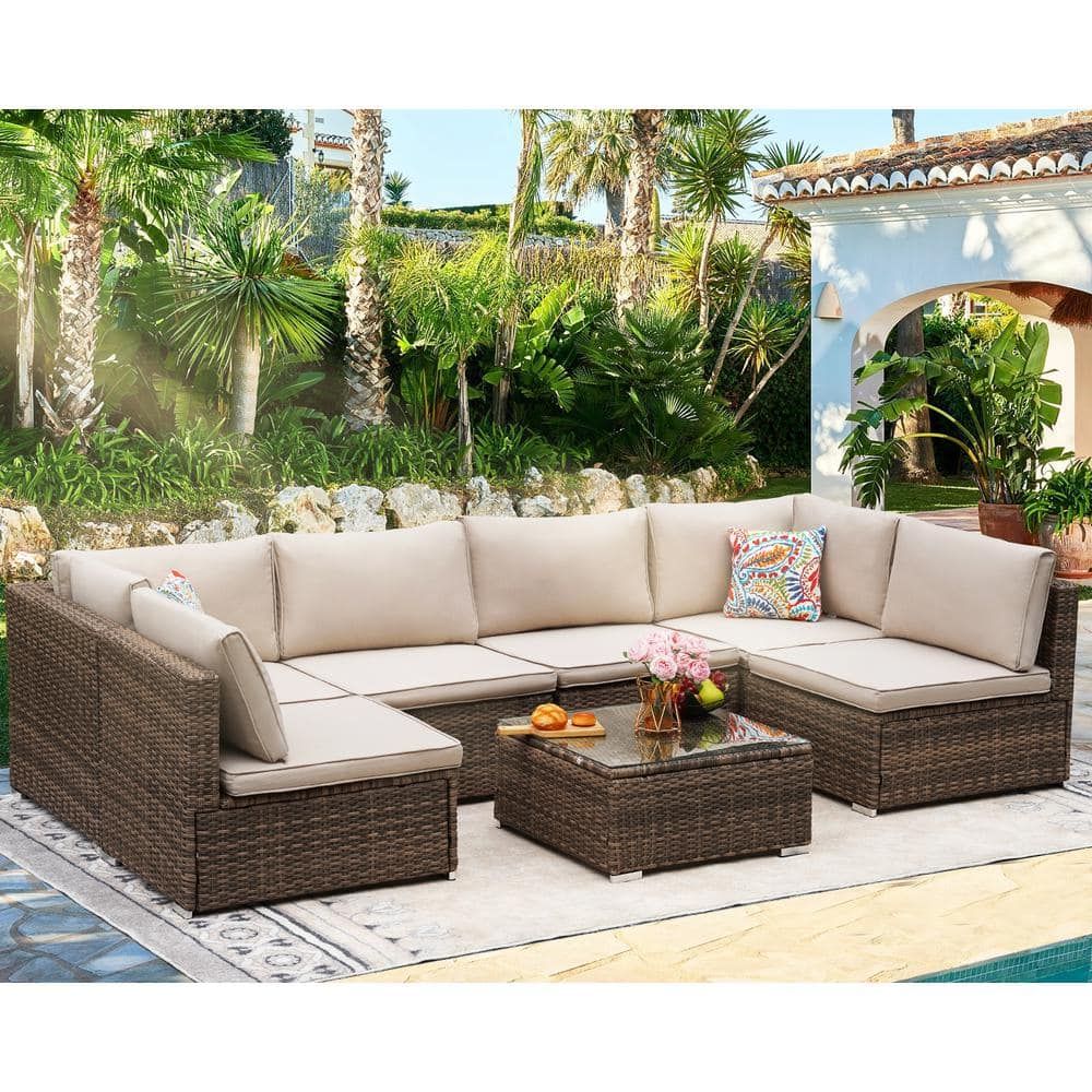 Cesicia 7-Piece Wicker Outdoor Sectional Sofa Set Patio Conversation ... with Beyond the Design A Look at the Lifespan and Care of Your Kuna Outdoor Sofa