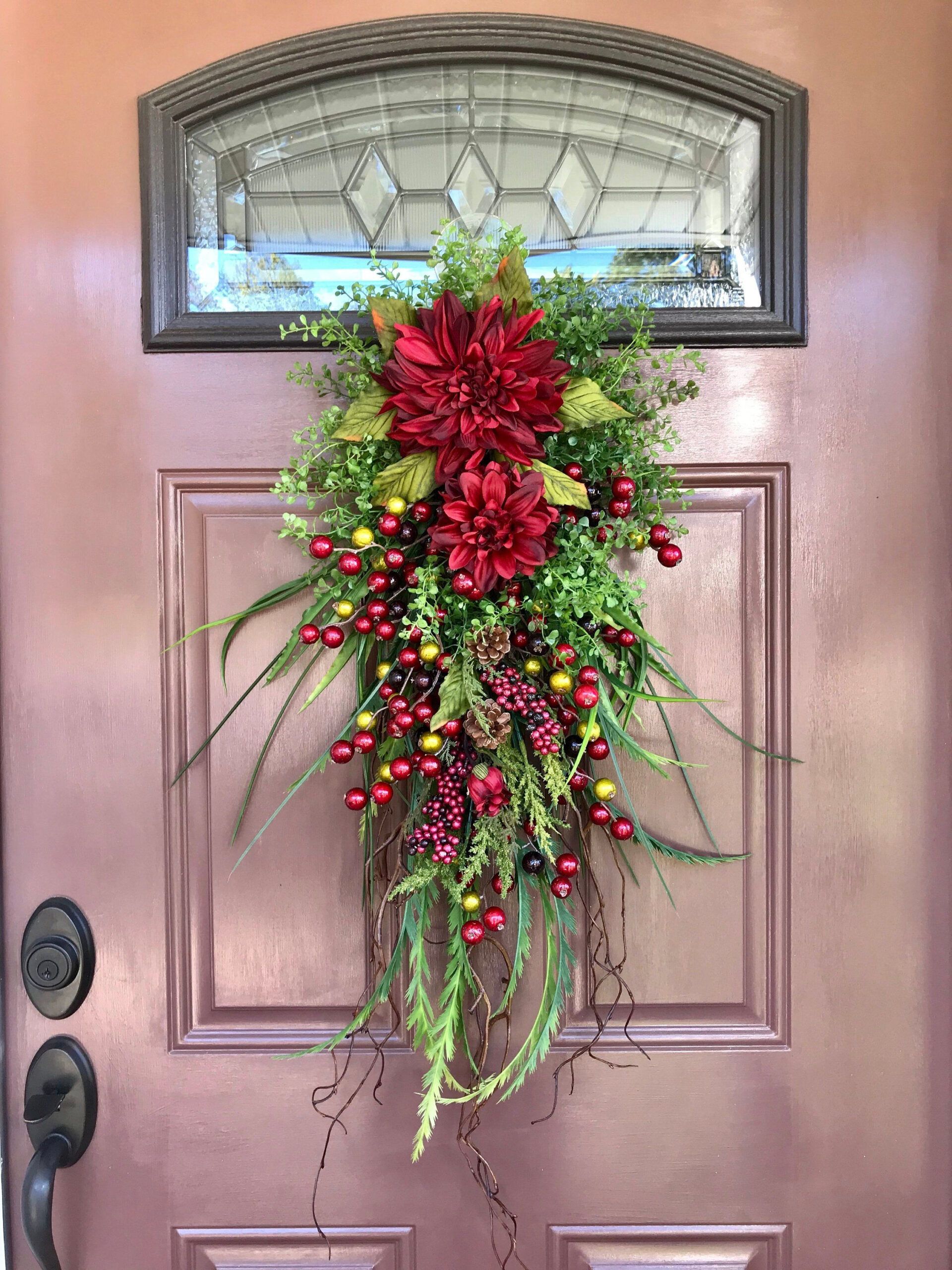 Christmas Decorations, Christmas Teardrop Swag, Vertical Teardrop Swag ... inside Beyond the Bow How to Style Your Red Christmas Hydrangea Teardrop Creatively