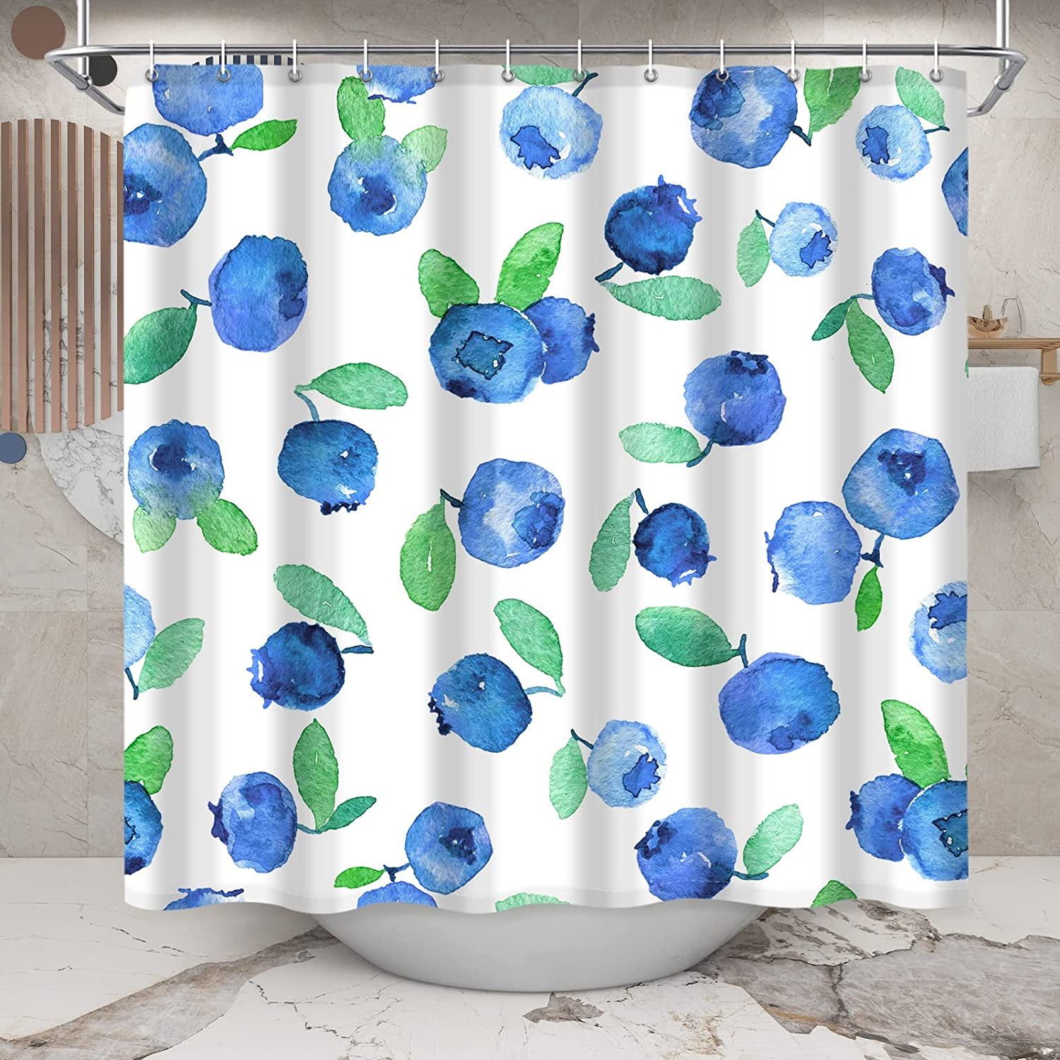 Cute Blueberry Shower Curtain, Watercolor Fruit Shower Curtain Bright ... for