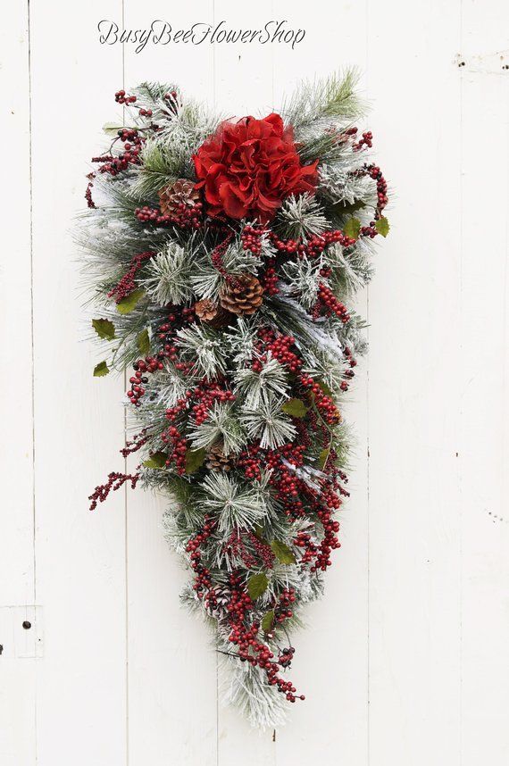 Elegant Christmas Teardrop Swag For Front Door, Traditional Winter ... with