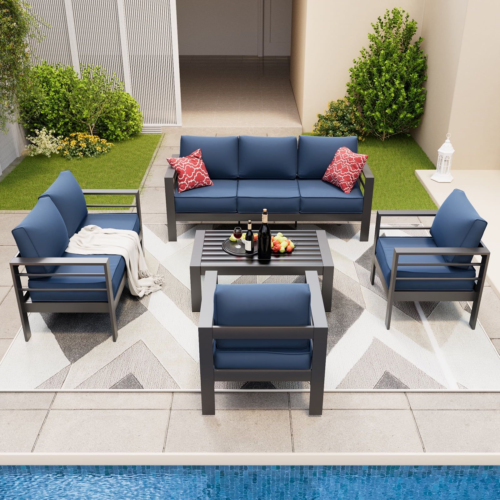 Elposun Aluminum Patio Furniture Set, 8 Pcs Metal Modern Outdoor Sofa ... within The Enduring Appeal of Argento Sofas Featuring Aluminum Legs and Deep Blue Hues
