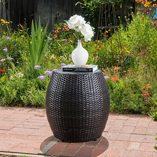 Gdfstudio Channing Outdoor Wicker 14.00" Barrell Side Table (Multibrown ... for Channing Wicker Design Withstands Outdoor Wear