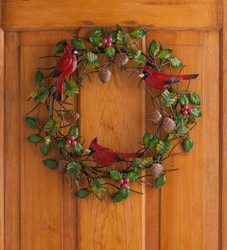 Handmade Metal Cardinal Evergreen Berry Wreath | Plowhearth | Berry ... regarding