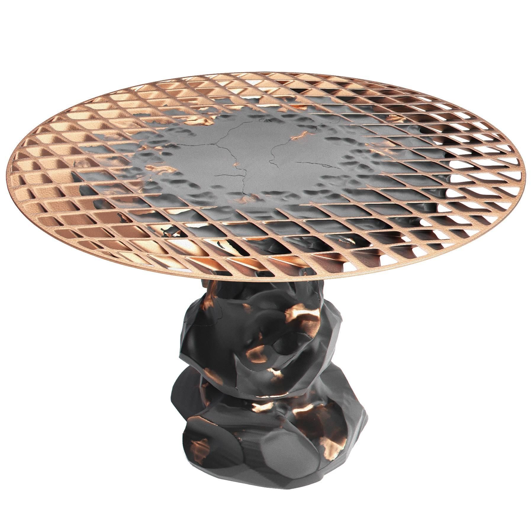 Metsidian Round Side Table/End Table In Obsidian And Copper Finish On ... pertaining to