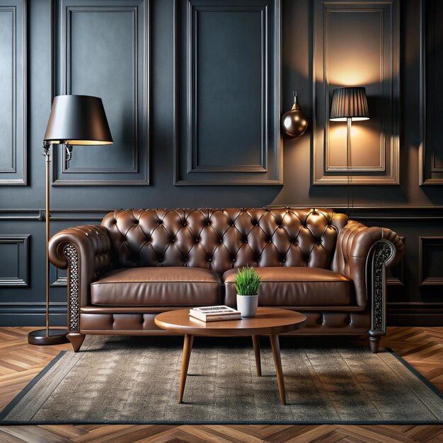 Modern Classic Black Interior With Capitone Brown Leather Chester Sofa ... throughout