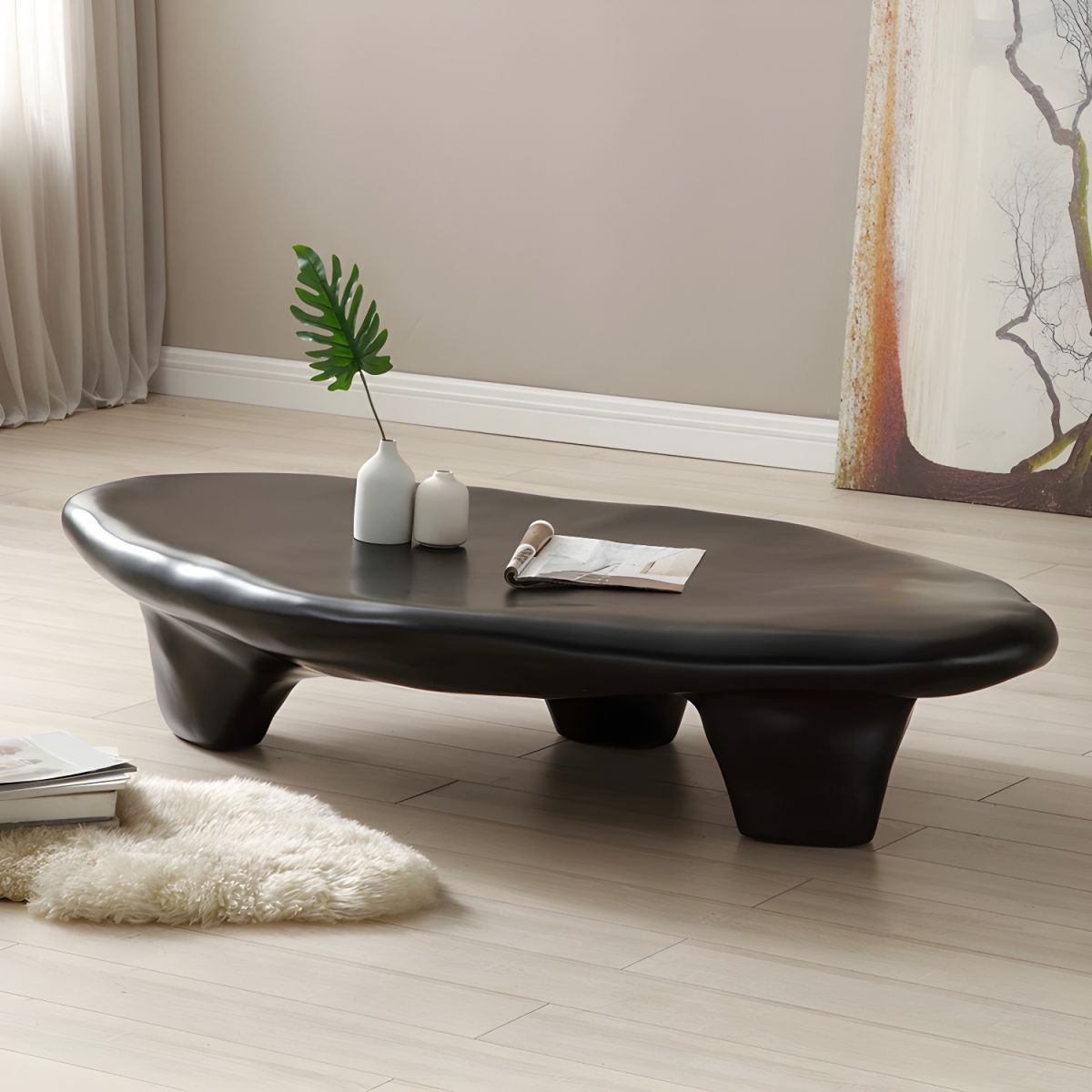 Modern Free Form Fiberglass Coffee Table With Three-Leg Base - White 47 ... intended for