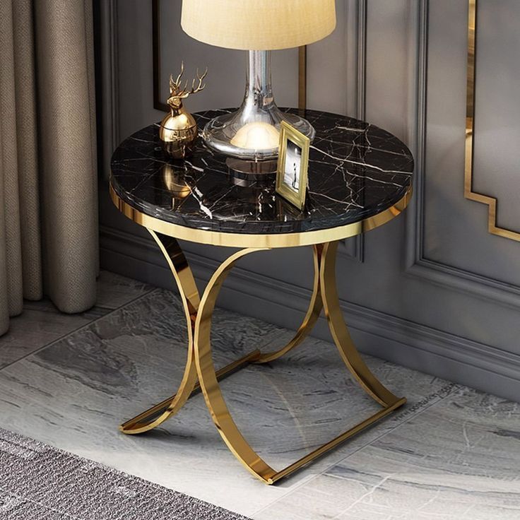 Modern Luxurious Round Black Faux Marble Side Table X-Base End Table In ... in Choosing the Perfect Black Faux Marble Side Table for Your Living Space
