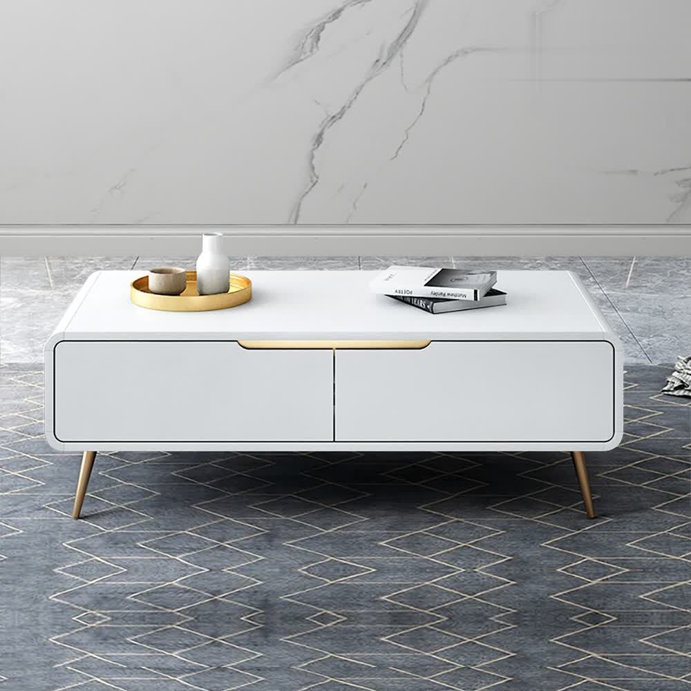 Modern Rectangle -Shaped Coffee Table With Storage In White-Homary throughout