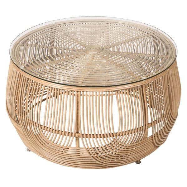 Natural Glass Top Rattan Round Coffee Table | House Of Lights pertaining to Essential Tips for Maintaining Your Caroline Outdoor Side Table Natural Glass Top