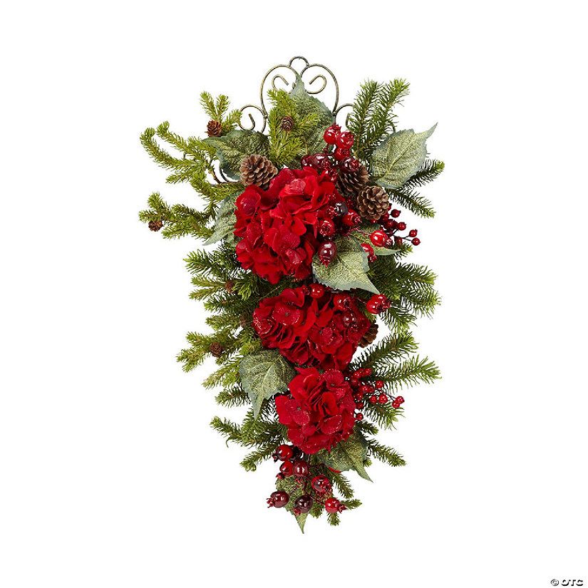 Nearly Natural Modern Decorative 27" Christmas Hydrangea Teardrop Red in
