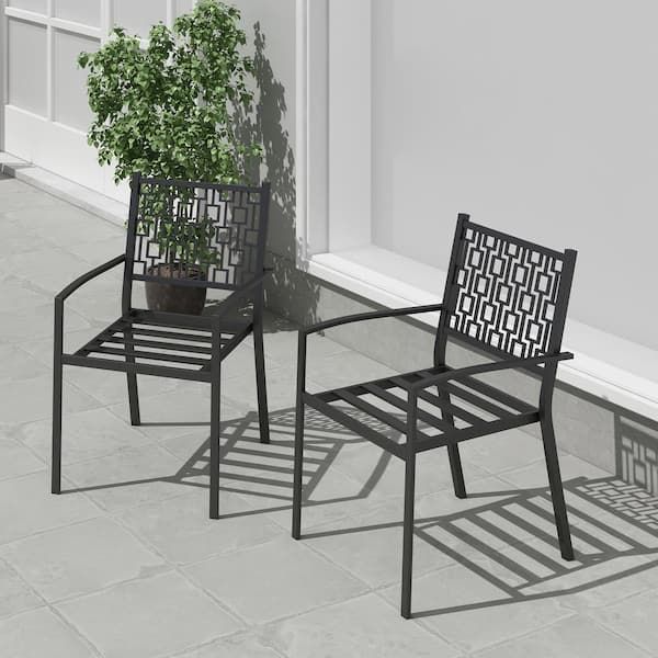 Pyramid Home Decor Stackable Metal Anti-Rust Outdoor Dining Patio Chair ... within