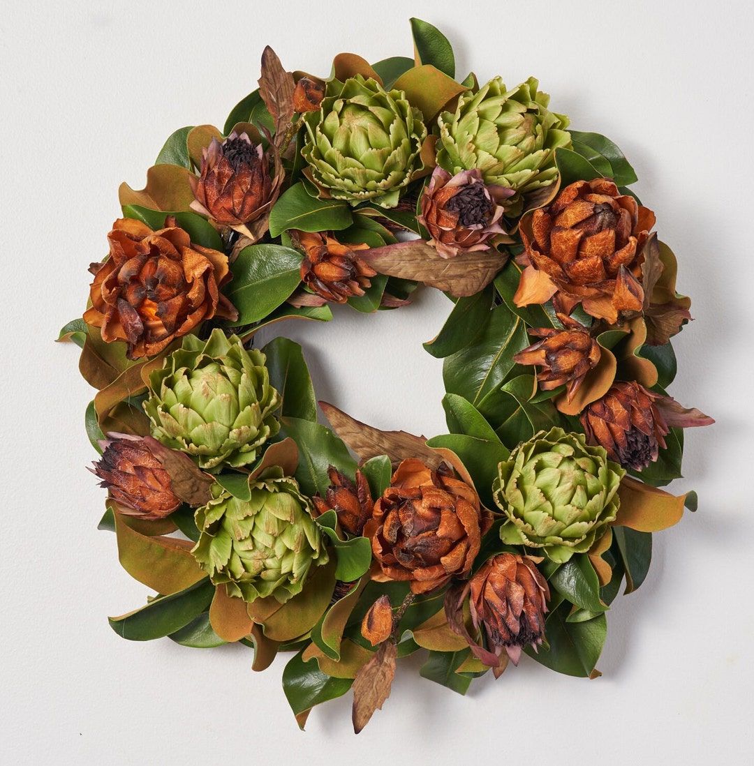 Rustic Abundance - Green &amp;Amp; Brown Artichoke With Real Touch Magnolia ... intended for The Art of Crafting a 22-inch Artichoke Spring Wreath