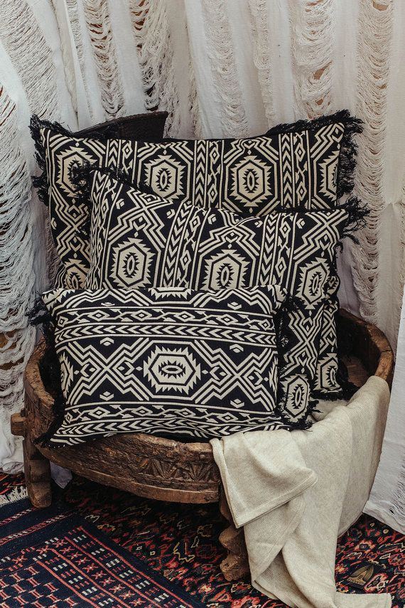 Tribal Throw Pillow Cover Knitted Black And White, Decorative Pillow ... with