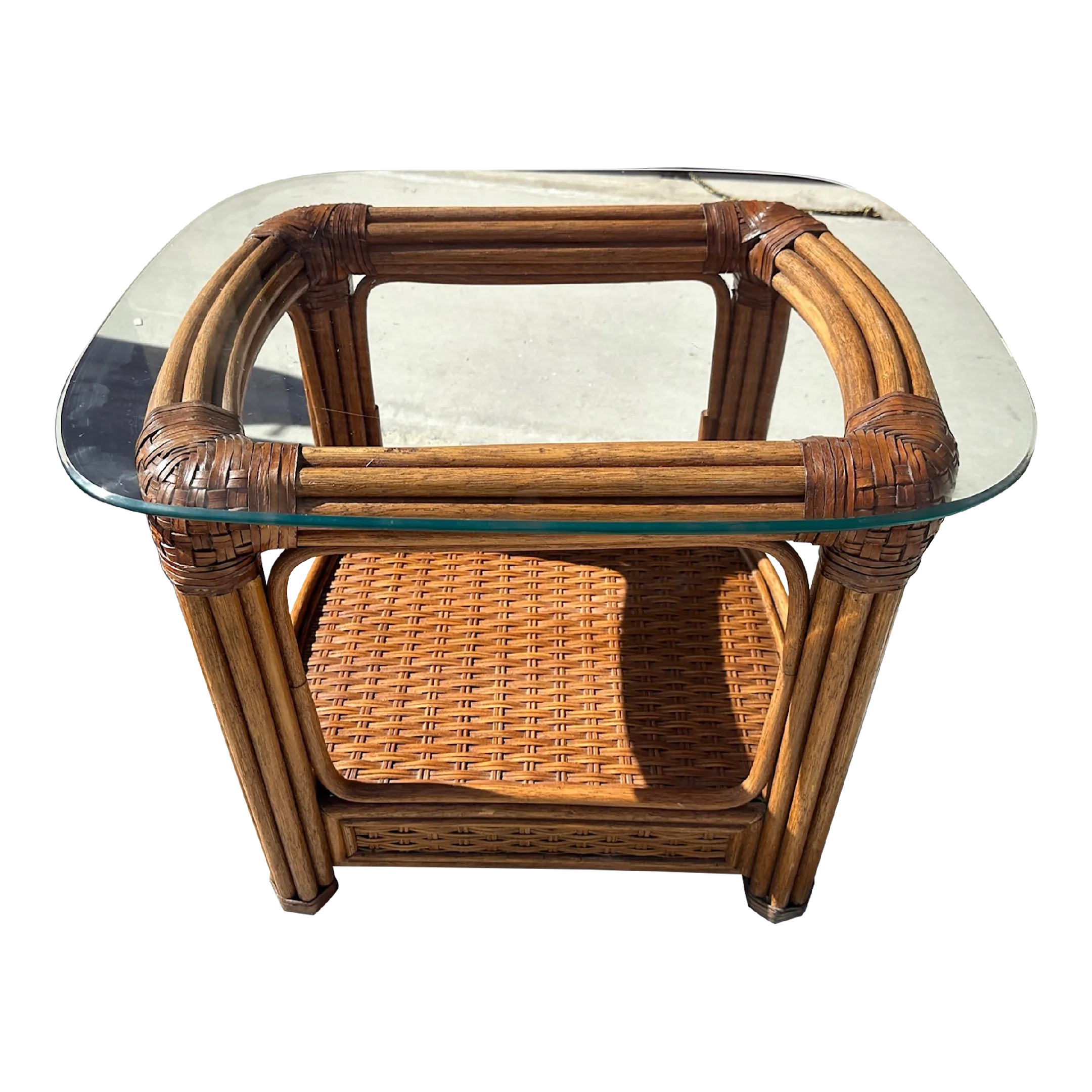 Vintage Bamboo/Rattan Glass Top Side Table | Chairish throughout Beyond the Basics Unpacking the Durability of Condor Rattan Glass Top Tables